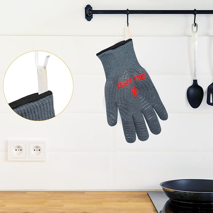 QUWIN BBQ Gloves, Oven Gloves 1472℉ Extreme Heat Resistant, Grilling Gloves Silicone Non-Slip Oven Mitts, Kitchen Gloves for BBQ, Grilling, Cooking, Baking-1 Pair… (Grey, One Size(Long Cuff)) - Image 4