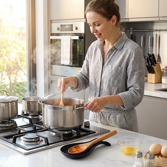 Hasense Porcelain Spoon Rest for Stove Top, 7 Inch Spoon Holder for Ladle Spatula & Tong, Large Cooking Utensil Rests for Home Kitchen Countertop and Coffee Bar Decoration, Matte Black