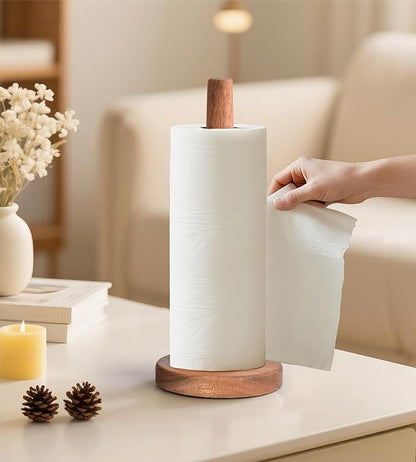 KitchLife Acacia Wooden Paper Towel Holder Countertop - Freestanding Paper Towel Dispenser Stand Organizer with Anti-Skid Base - Image 4