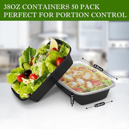 RANLITTLE Meal Prep Containers Reusable 38oz - Food Prep Containers with Lids 50 Pack, Disposable To Go Food Containers, Leakproof, Stackable, Takeout, BPA-Free, Microwave/Freezer Safe - Image 4