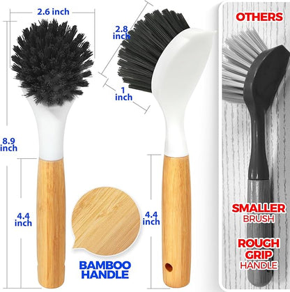 Holikme 3 Pack Cast Iron Brush and Scraper with Bamboo Handle – Skillet Scrubber with Tough Nylon Bristles, Kitchen Cleaner for Cleaning Skillet, Grill Pan, Dark Gray - Image 6