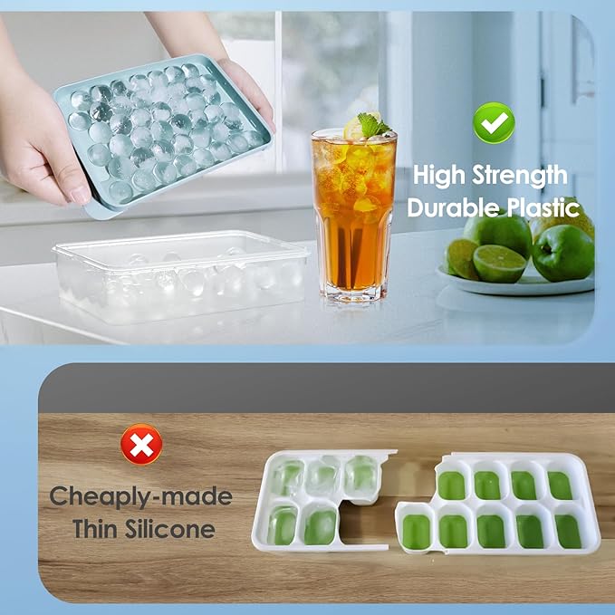 WIBIMEN Ice Cube Tray with Lid and Bin - Round Ice Trays for Freezer with Lid - Ice Cube Trays for Freezer with Ice Container (1"-2PACK Blue) - Image 9