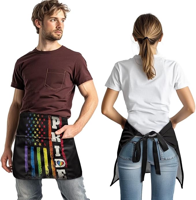 Server Apron with 3 Pockets, Waterproof Oil Waitress Waiter Half Apron for Restaurant Hotel Kitchen Cafe