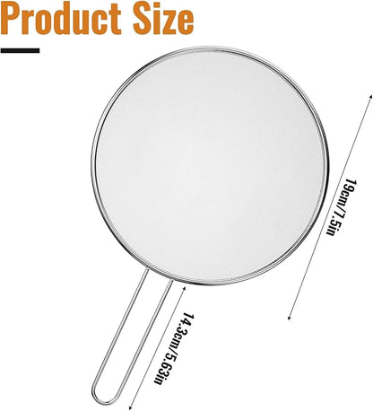 7.5 in Grease Splatter Guard Stainless Steel Splatter Guard for Frying Pan Oil Splatter-Screen with Comfortable Grip Handle and Ultra Fine Mesh (Diameter 19 cm,Handle 14.3cm) - Image 2