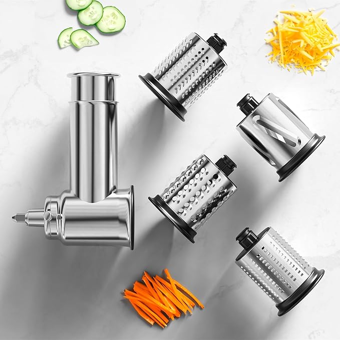 Stainless Steel Slicer Shredder Attachment for KitchenAid Stand Mixer, Cheese Grater Attachment for KitchenAid, Salad Maker, Grinding Powder, Dishwasher Safe with 4 Blades by InnoMoon - Image 3
