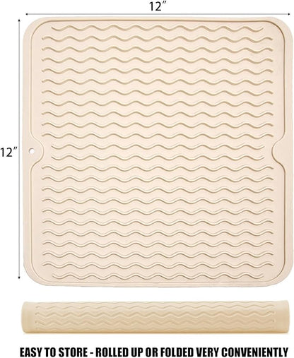 Silicone Dish Drying Mat for Multiple Usage, Easy clean, Eco-friendly, Heat-resistant Dish Drainer Mat for Kitchen Counter,Sink,Refrigerator or Drawer liner (12" x 12", BEIGE) - Image 2