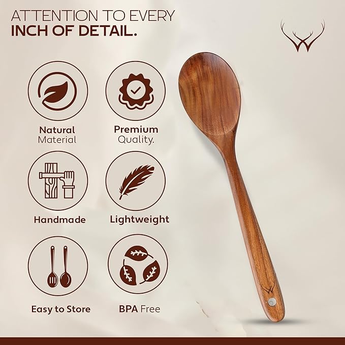 Teak Wooden Spoon for Cooking With Teak Spoon Rest - Made of Premium Natural Teak Wood - Image 4