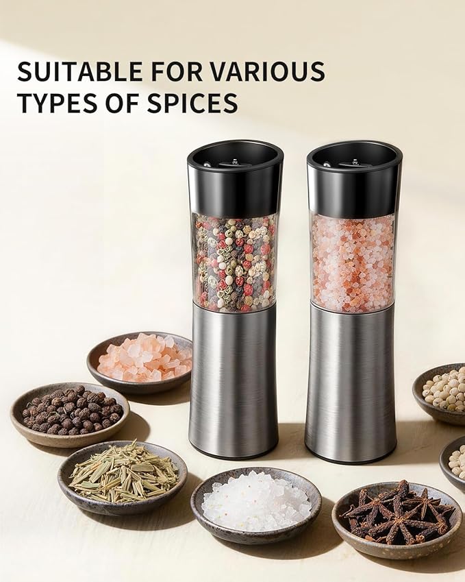 CIRCLE JOY Rechargeable Gravity Electric Salt and Pepper Grinder Set Automatic Stainless Steels Salt and Pepper Mills with LED Light, No Battery Needed, Adjustable Coarseness,for Home Kitchen BBQ - Image 6