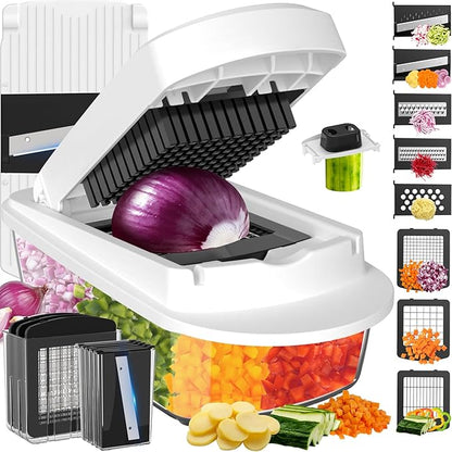 8 Blade All-in-1 Vegetable Chopper Mandoline Slicer with Container, Food Chopper, Onion Chopper, Veggie Cutter for Salad, Kitchen Gadgets Accessories Essentials, White by ukeetap