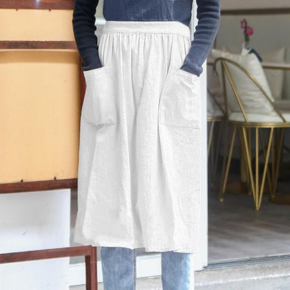 Cotton Linen Half Apron for Women Vintage Waist Apron Ruffle Plain Bright Color for Cooking Painting Artwork