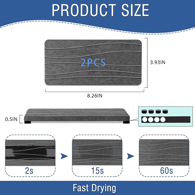 2PCS Water Absorbing Stone Tray, Fast Drying Stone Sink Tray, Water Absorbent Diatomite Trays, Stones Soap Trays, Diatomite Coasters for Kitchen Sink Bathroom Counter, Hand Soap Dish & Holders - Image 6