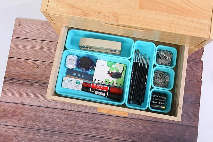 Kutesna 15 PCS Interlocking Desk Drawer Organizer Separator for Office,Bathroom,Kitchen,Makeup（Blue&Green） - Image 3
