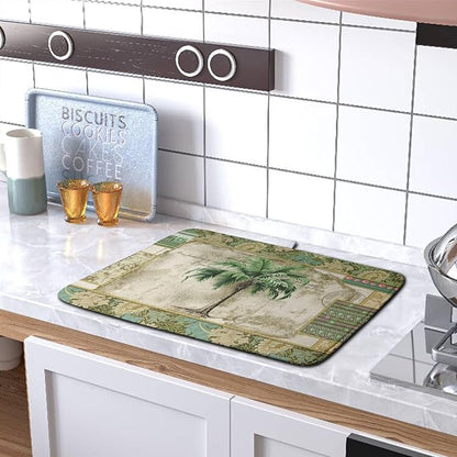 Palm Tree Kitchen Dish Drying Mat for Dishes 18x24 Inch Summer Vintage Tropical Leaves Green Jungle Plant Drying Mat Botanical Dish Drainer Mat Super Absorbent Dish Rack Pad for Coffee Bar Sinks - Image 5