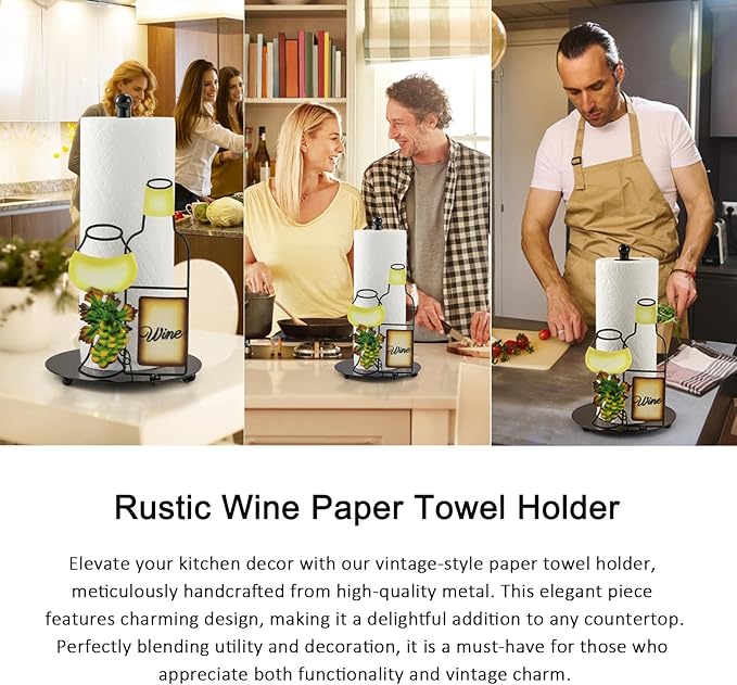 Wine Lovers Gifts - Metal Wine Paper Towel Holder Countertop with Solid Weighted Base, Farmhouse Kitchen Decor, Rustic Country Vintage Decoration Organization - Image 7