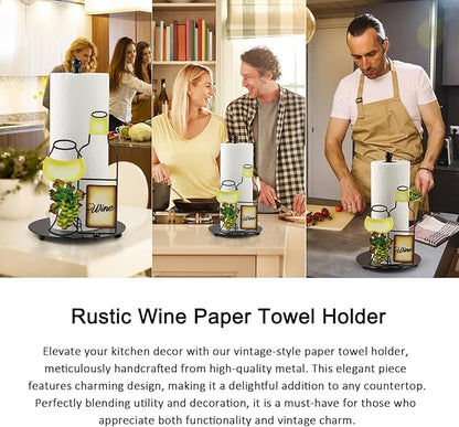 Wine Lovers Gifts - Metal Wine Paper Towel Holder Countertop with Solid Weighted Base, Farmhouse Kitchen Decor, Rustic Country Vintage Decoration Organization - Image 7