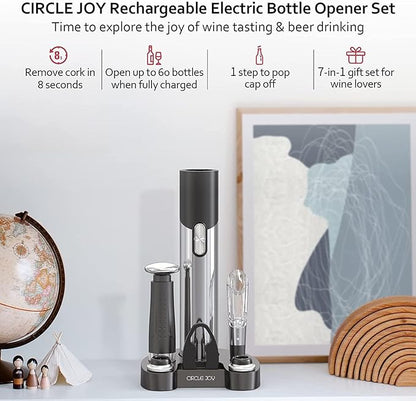 CIRCLE JOY Electric Wine Opener Set Automatic Wine Opener Kit for Wine and Beer Cordless Electric Wine Bottle Openers Gift Set with Foil Cutter, Aerator Pourer, Vacuum Pump and 2 Wine Stoppers - Image 2