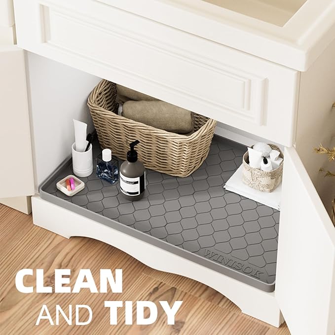 Winisok Silicone Under Sink Mat 34" x 19", kitchen Essentials and Gadgets, Shelf liner and Cabinet Protector, Home Organizers and Storage, Waterproof Bathroom Tray - Image 4