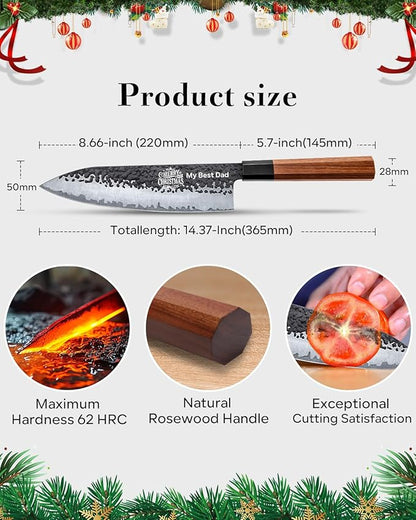 FAMCÜTE Personalized Gifts for Men Engraved Custom Japanese Knife, Hand Forged High Carbon Steel Chef Knife With Rosewood Handle, Birthday Day Gifts for Your Loved Ones (Sandalwood Gift Box) - Image 2