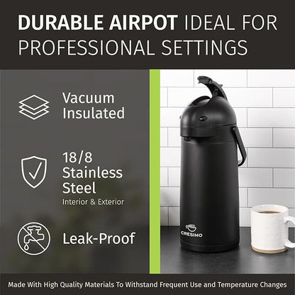 Airpot Coffee Dispenser With Pump, Black - 12 Hours Hot Water Dispenser with Pump, 36 Hours Cold - Coffee Thermal Carafe for Hot Drinks, Tea Flask for Beverages -Large Carafe w/ One-Handed Dispensing - Image 5