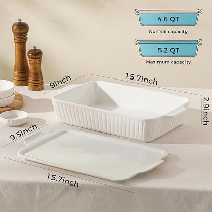 Dizada Large Casserole Dish with Lid 5.2 Qt (9"x13") - Deep 2-in-1 Porcelain Baking Pan, Ceramic Bakeware for Lasagna, Roasts, Oven Freezer Microwave Safe - Image 3