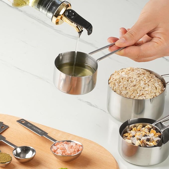 10-Piece Stainless Steel Measuring Cups and Spoons Set for Home Baking Essentials, Dishwasher Safe Kitchen Tools - Image 7