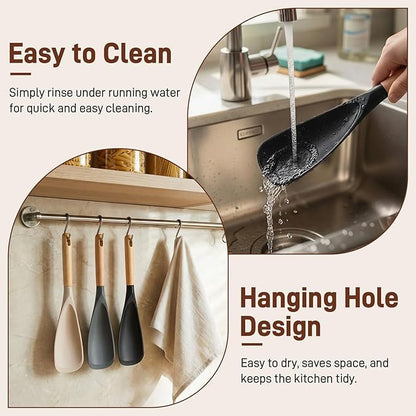 3 PACK Cooking Spatula Spoon for Nonstick Cookware, Multifunction Spoonula Great for Cooking, Serving, Baking, Mixing, Stirring, Scoop, Scrape - Sturdy BPA-Free Heat Resistant Silicone & Wood Handle - Image 9
