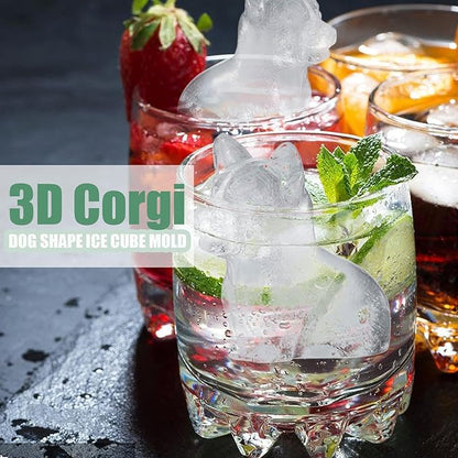 Corgi Dog gifts 3D Ice Cube Mold, Admaison Ice Cube Tray with Funnel for Cocktails, Bourbon,Brandy, Whiskey Gifts for Men, Silicone Fun Shapes Black (Corgi)