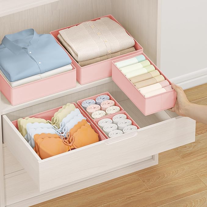 DIMJ Drawer Organizer Clothes 24Pack - Foldable Baby Organizers and Storage & Dresser Organizer for Bedroom, Closet - Nursery Organization Dresser Dividers for underwear, Sock,Bra, Belt, Tie, Pink - Image 4