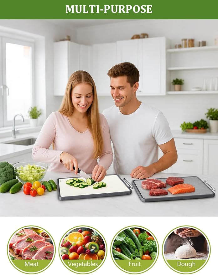 Titanium Cutting Boards for Kitchen, 2 in 1 Non Toxic Cutting Board, Food-Grade Double Sided Pure Titanium & Wheat Straw PP Chopping Board for Meat/Vegetables, Dishwasher Safe Large 16.3”×11-1 PC - Image 6
