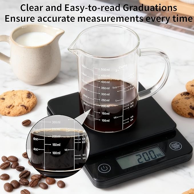 77L 5 Pack Glass Measuring Cup Set, [Insulated handle, V-Shaped Spout], High Borosilicate Liquid Glass Measure Cup for Kitchen, Easy To Read, Dishwasher, Freezer, and Microwave Safe - Image 4