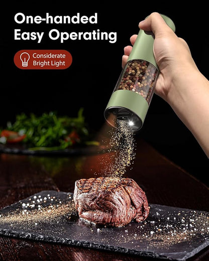 TOMEEM Upgraded Larger Capacity Electric Salt and Pepper Grinder Set Rechargeable with LED lights, Stainless Steel Automatic Pepper and Salt Grinder Refillable with 5 Adjustable Coarseness Green - Image 2