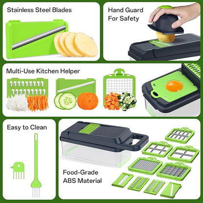 HomeHacks Vegetable Chopper Vegetable Cutter, 15 in 1 Kitchen Gadget, Dicer, Slicer, Onion Cutter, Salad, Cheese Grater & Egg Separator - Multi-Functional Veggie Chopper Lid with Handle (Green) - Image 5