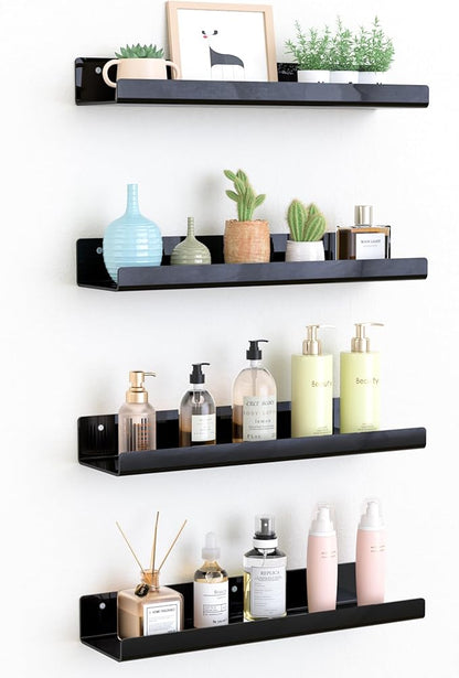 upsimples Acrylic Shelves for Wall Decor, 15" Display Shelf Perfume Organizer for Bathroom, Bedroom, Living Room, Floating Bookshelves for Kids, Black, 4 Pack by upsimples