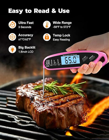 Instant Read Meat Thermometer Digital with Dual Probe & Large Backlit, Food Thermometer for Cooking & Grilling, for Candy/Baking/Oven/BBQ/Grill/Smoker, Pink Kitchen Accessories, Gifts for Mom - Image 2