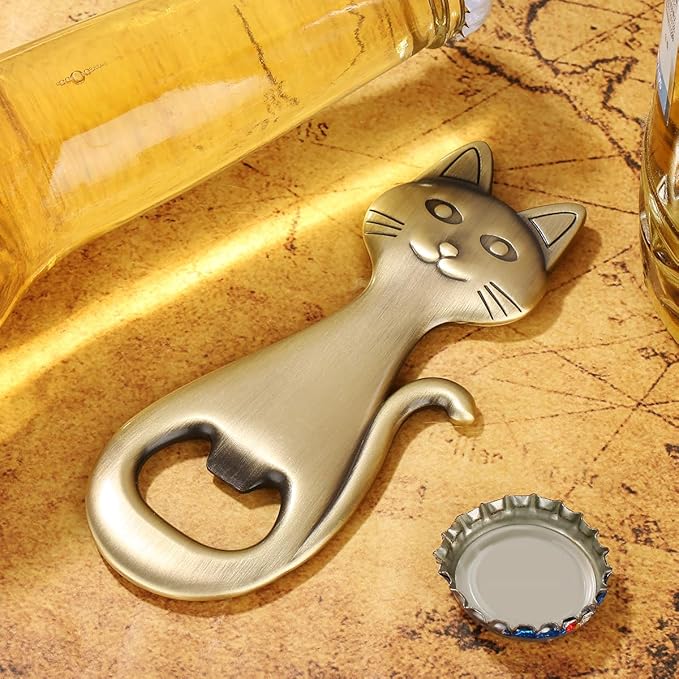 Cat Beer Bottle Opener, Cat Gifts for Cat Lovers, Kitty Beer Opener, Birthday Gifts, Christmas Gifts for Women Men, Bronze with Bag
