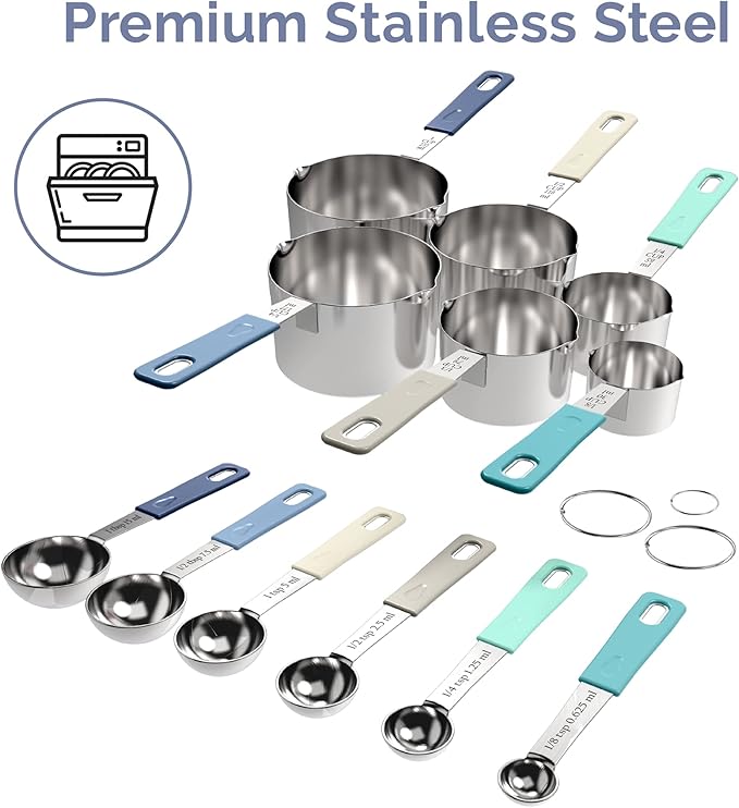CuttleLab 22-Piece Stainless Steel Measuring Cups and Spoons Set, Tad Dash Pinch Smidgen Drop Mini Measuring Spoons, Measuring Stick Leveler, Measurement Conversion Chart Fridge Magnet, (Farmhouse) - Image 8