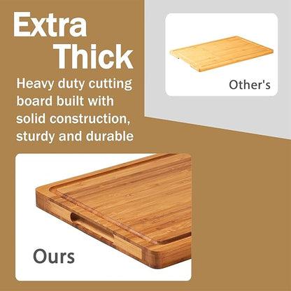 Allsum Bamboo Cutting Boards for Kitchen, 1" Extra Thick Wood Butcher Block, Heavy Duty Wooden Chopping Block, Charcuterie Boards & Cheese Platter - Image 3