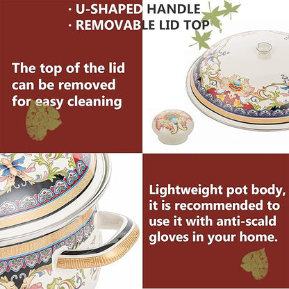 Retro Flower Enamel Stockpot with Lid,Stockpots for Cooking (5L-Mysterious Flower)