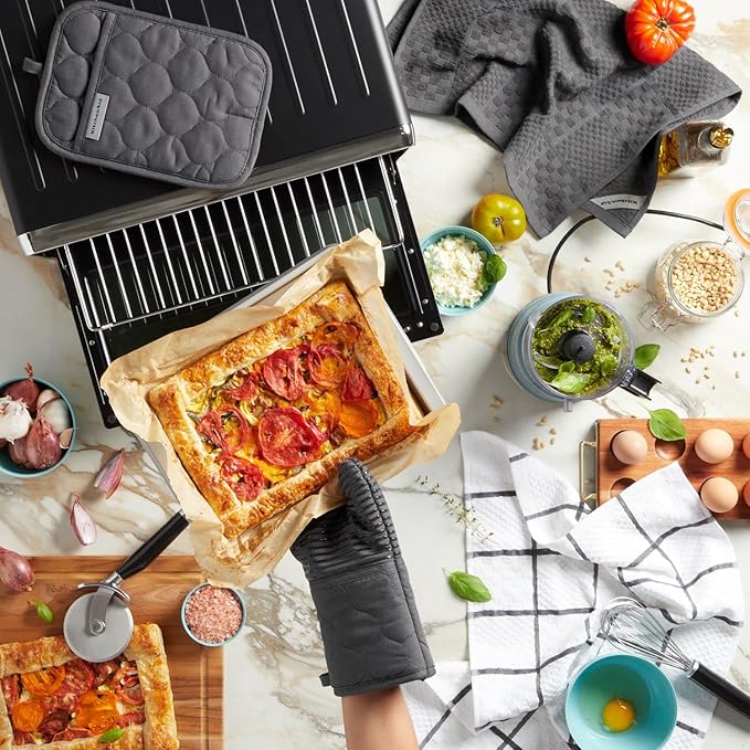 KitchenAid Quilted Cotton Terry Cloth Oven Mitt, Pot Holder, Kitchen Towel 4-Pack Set, Heat Resistant, Silicone Grip, Gift Set, Charcoal Grey, 16"x26", 7"x13" & 7"x10" - Image 10