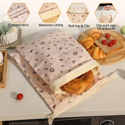 Tirphy 3 Pack Reusable Bread Bags and Bowl Cover Set, Beeswax Bread Bags for Sourdough, Homemade Bread Storage to Keep Loaf Fresh