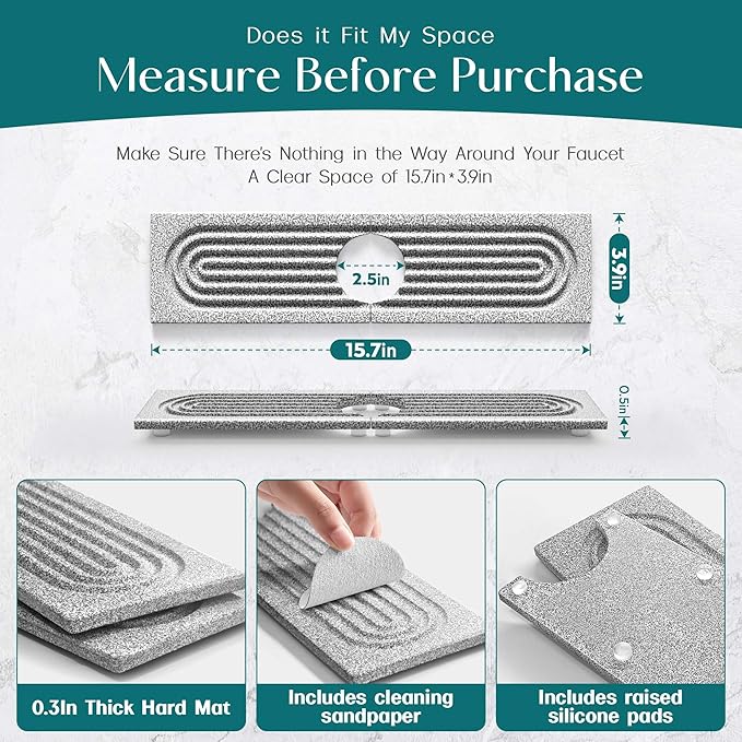 Stone Faucet Mat for Kitchen Sink, Diatomite Stone Drying Mat for Kitchen Counter, 2026 Upgraded Dishwasher-Safe & Ultra Absorbent, Chemical-Free Stone Dish Mat for Bottles Utensils (15.7" x 3.9") - Image 6