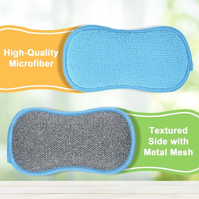 GLIMGLINT 12Pack Dish Sponges Kitchen, Non-Scratch Microfiber Sponges for Cleaning, Reusable Dish Sponge for Dishes, Pots and Pans,Blue
