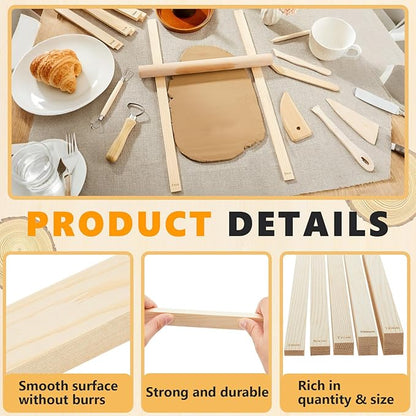 Sasylvia 10 Pcs Pottery Rolling Pin Guides Wood Teaching Rolling Mud Stick Guide Set Polymer Clay Depth Guide Pottery Tools Clay Mudboard Tools (5 Size Lengthen,Wood Color) - Image 3