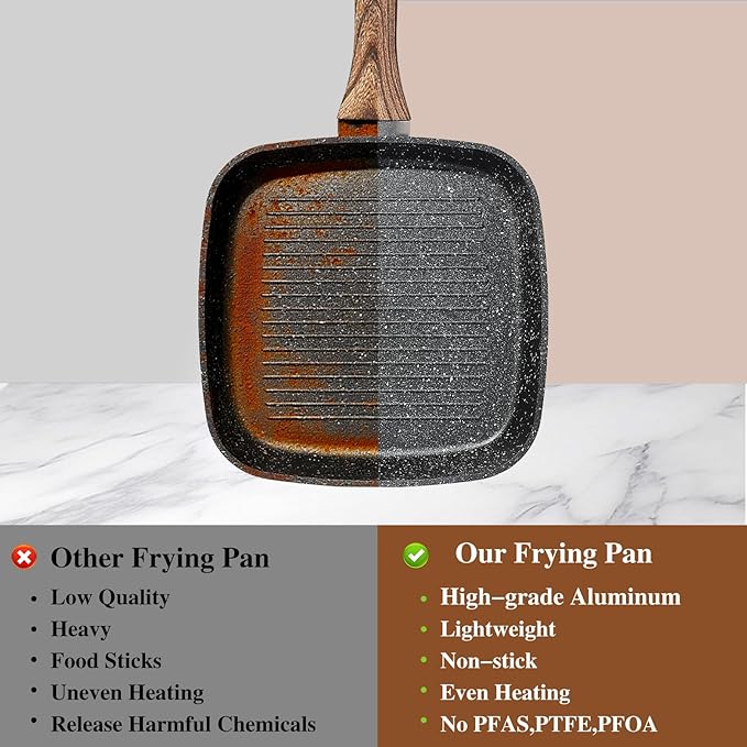 3 Pcs Pots and Pans Set, Nonstick & Non-Toxic Healthy Pots and Pans with Wooden Handle, Durable Skillet Indoor & Outdoor Use, All Stovetops Compatible, PFOA Free, Black