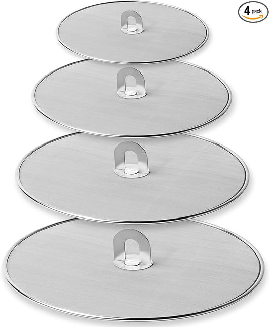 Homestia 4 Pack Splatter Screen for Frying Pan, 13", 11.5", 10", 8" Stainless Steel Grease Splatter Guard with Fold Flat Knob, Kitchen Oil Splatter Guard Set for Safe Cooking by Homestia