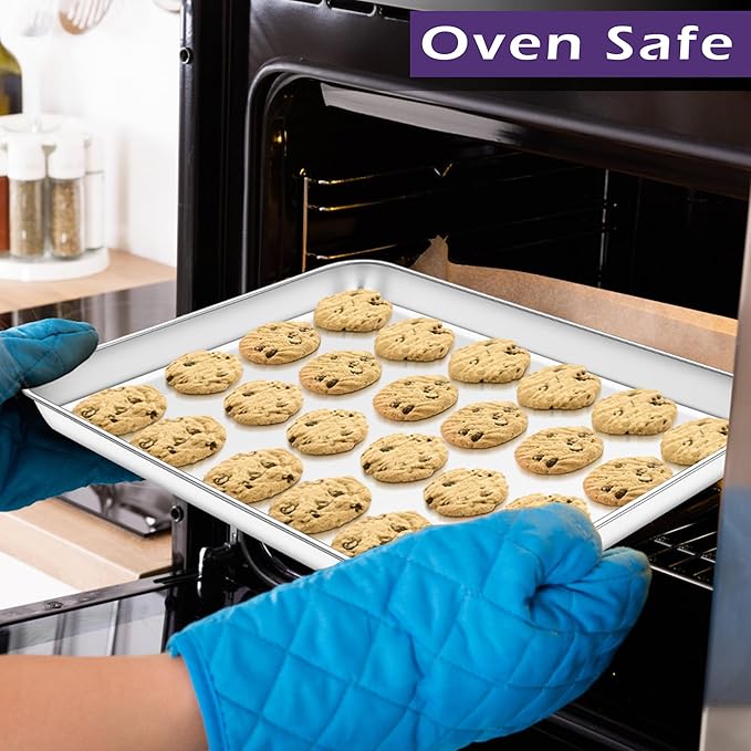 TeamFar Toaster Oven Pan Set of 2, Stainless Steel Toaster Oven Baking Tray Ovenware, 12.5’’x 9.5’’x1’’, Non Toxic & Healthy, Rust Free & Mirror Finish, Easy Clean & Dishwasher Safe - Image 6