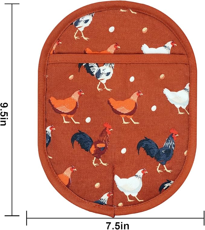 Pot Holders Set of 2 with Transparent Clear Silicone Shell and Nice Dog Flower Cotton Lining, Heat Resistant to 500 F Kitchen Oven Gloves Pot Holder for Cooking (Rooster, Potholders) - Image 2