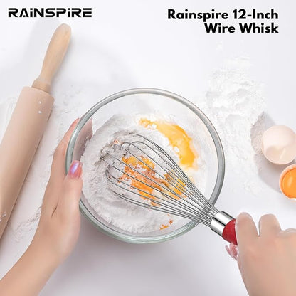 Rainspire 12-Inch Wire Whisk Stainless Steel, Balloon Whisks for Cooking, Wisk Wisking Tool With Soft Silicone Handle, Thick Durable Whisker for Blending, Beating, Whisking, Stirring, Red - Image 6