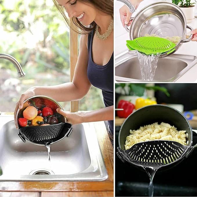 2 Pcs Clip on Strainer, Pot Strainer for Pasta Meat Vegetables Fruit, Silicone Strainers - Fit All Pots Bowls. - Image 3