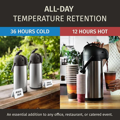 Cresimo Coffee Carafe with Pump - 102oz / 3L Airpot 12 Hours Large Hot Water Carafe, Cocoa Dispenser for Parties - Tea Flask, Insulated Stainless Steel Airpots for Hot Beverage Dispenser -Coffee Pump - Image 2